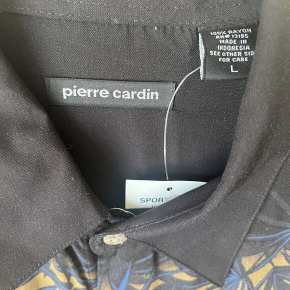 Vintage 90's PIERRE CARDIN Button-Up Casual Shirt Men's Small Black Palm Trees - Picture 3 of 3
